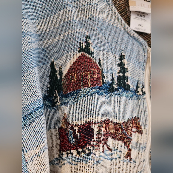 Vintage Arts Unlimited Sportswear Winter Scenic Tapestry 100% Cotton Jacket XXL - Picture 2 of 14